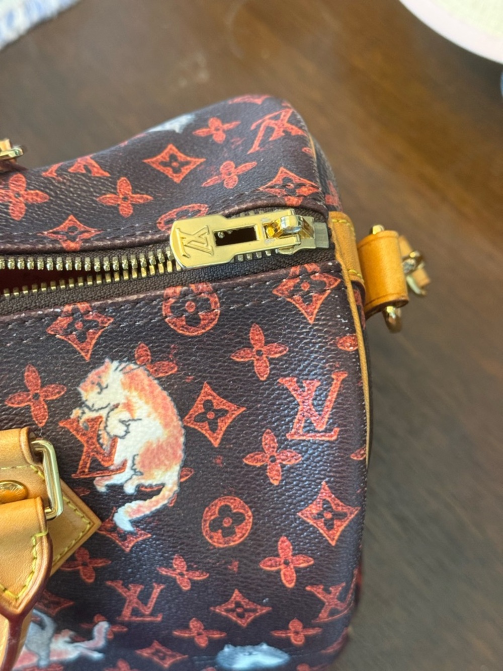 Louis Vuitton Brown Monogram Satchel with Cat Motif - Picture 6 of 7